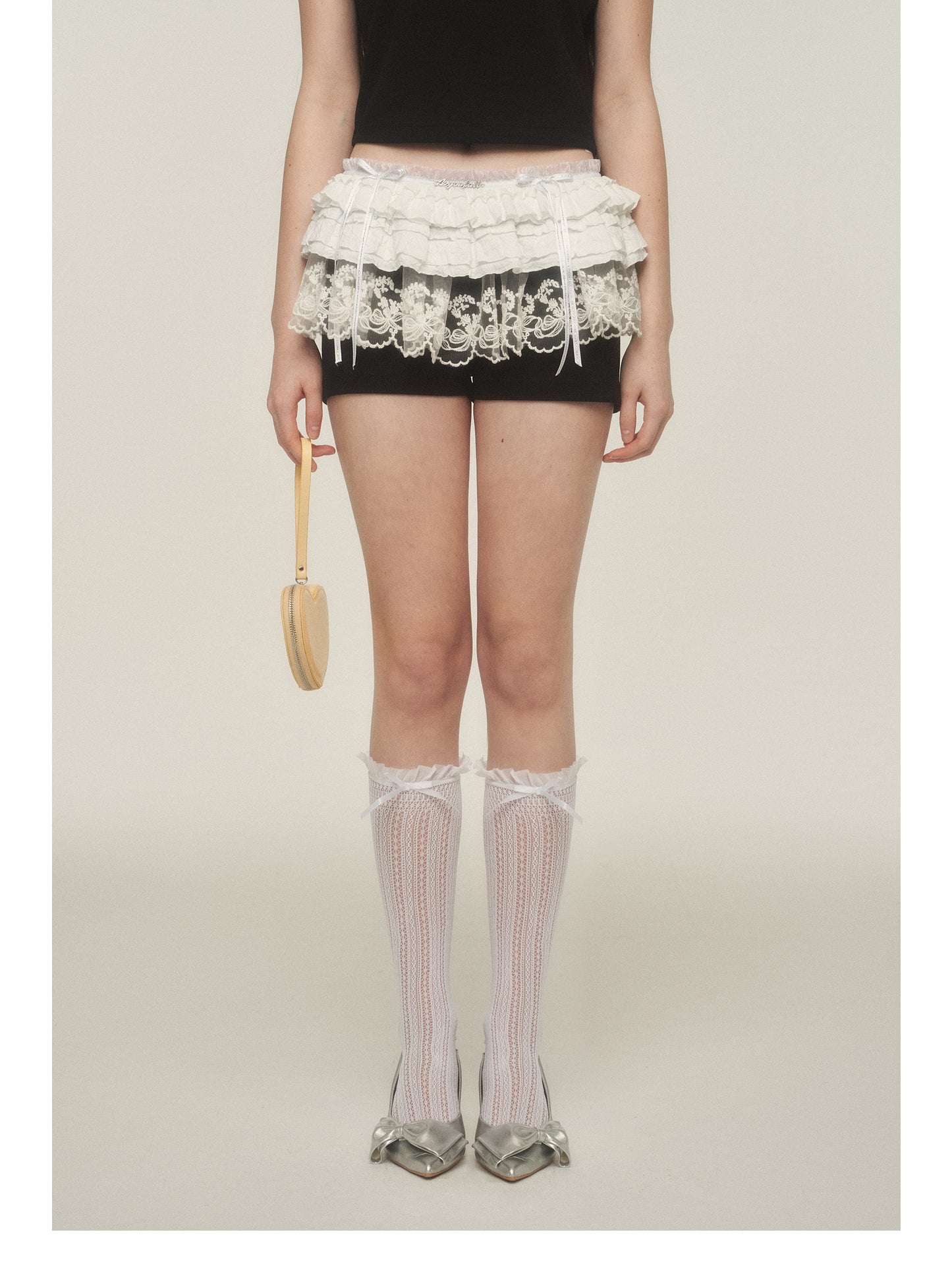 Shorts With Ruffled Lace Overlay Detail
