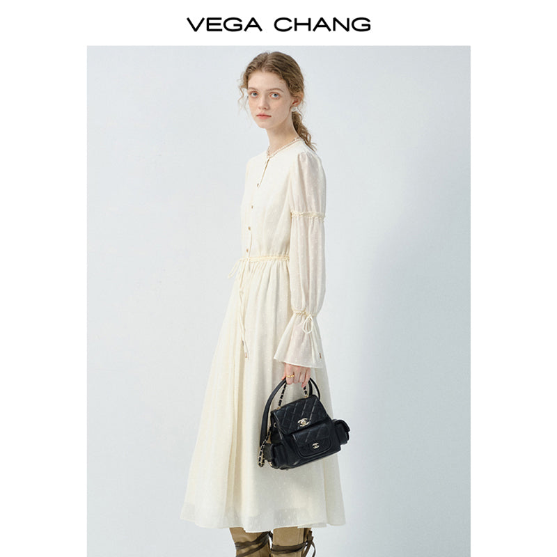 Textured Pattern Lace Dress With Cinched Detail