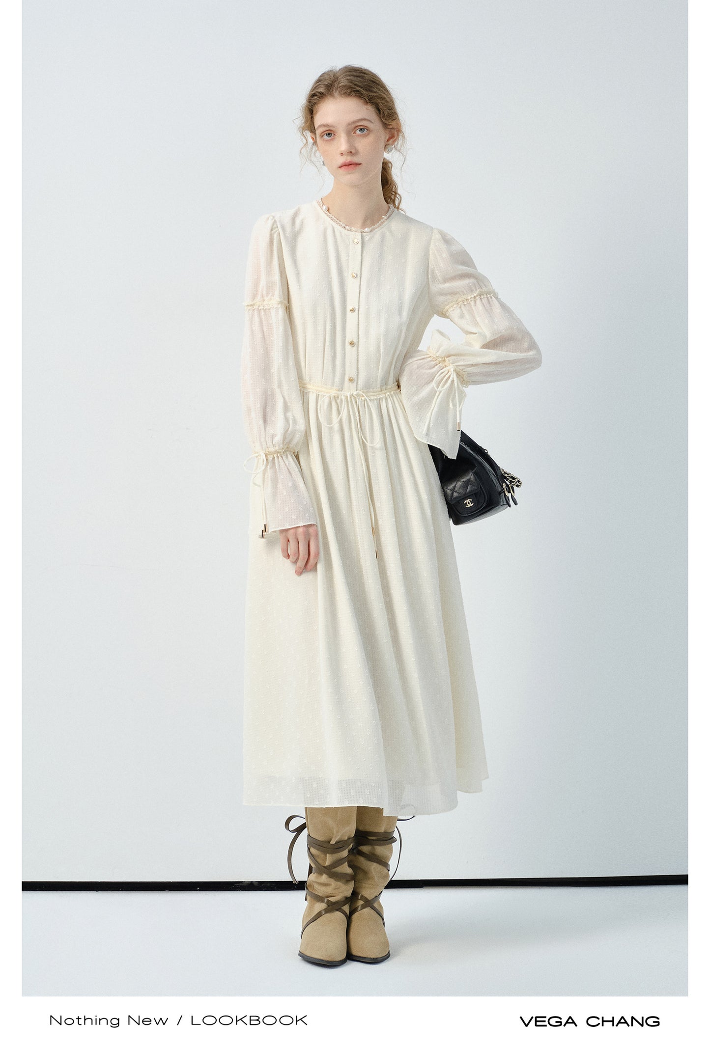 Textured Pattern Lace Dress With Cinched Detail