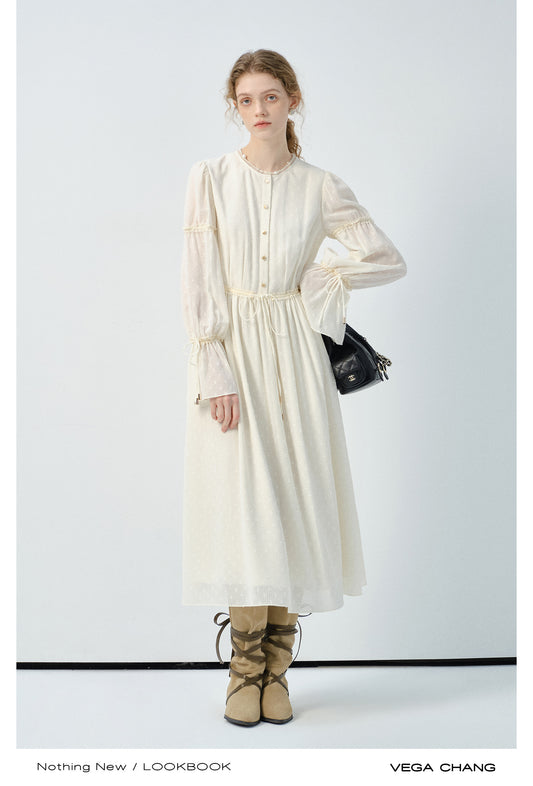 Textured Pattern Lace Dress With Cinched Detail