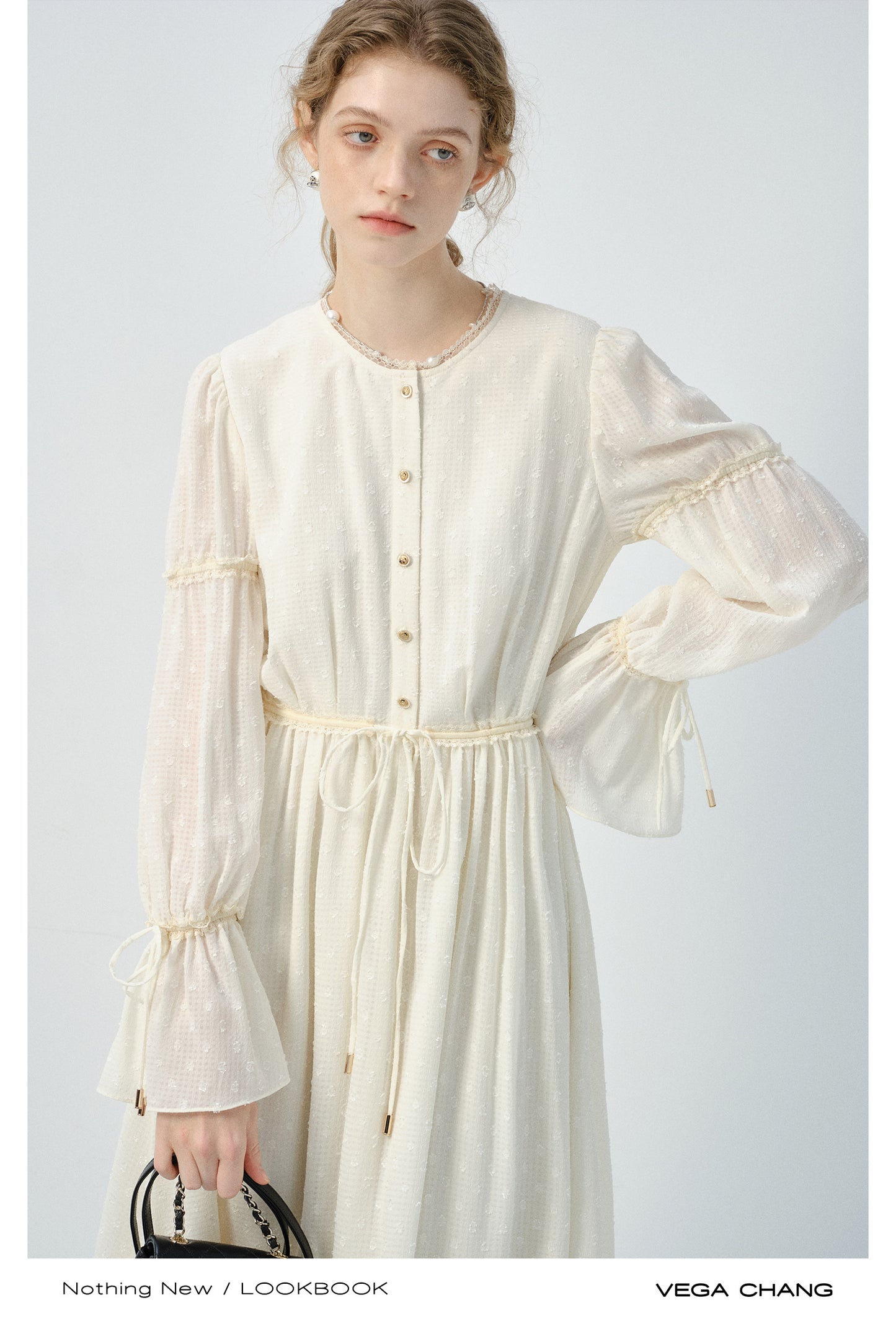 Textured Pattern Lace Dress With Cinched Detail