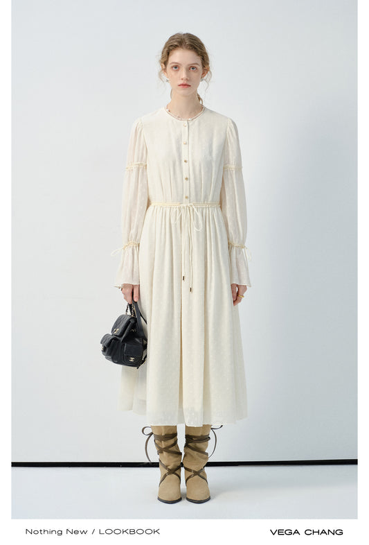 Textured Pattern Lace Dress With Cinched Detail