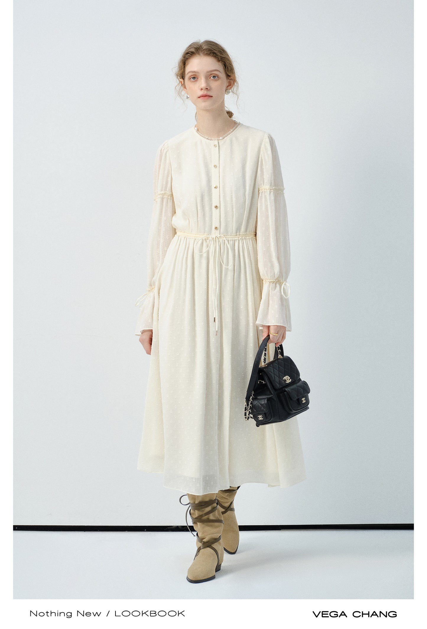 Textured Pattern Lace Dress With Cinched Detail