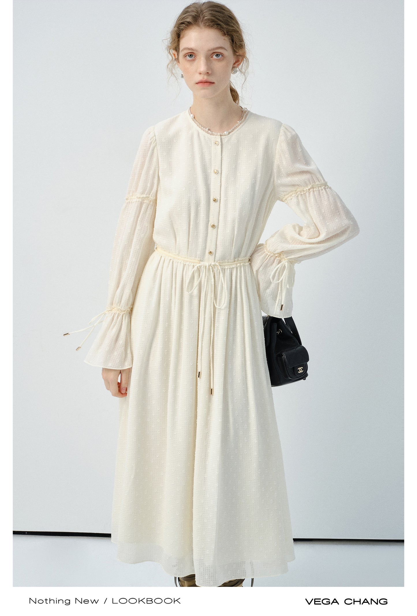 Textured Pattern Lace Dress With Cinched Detail