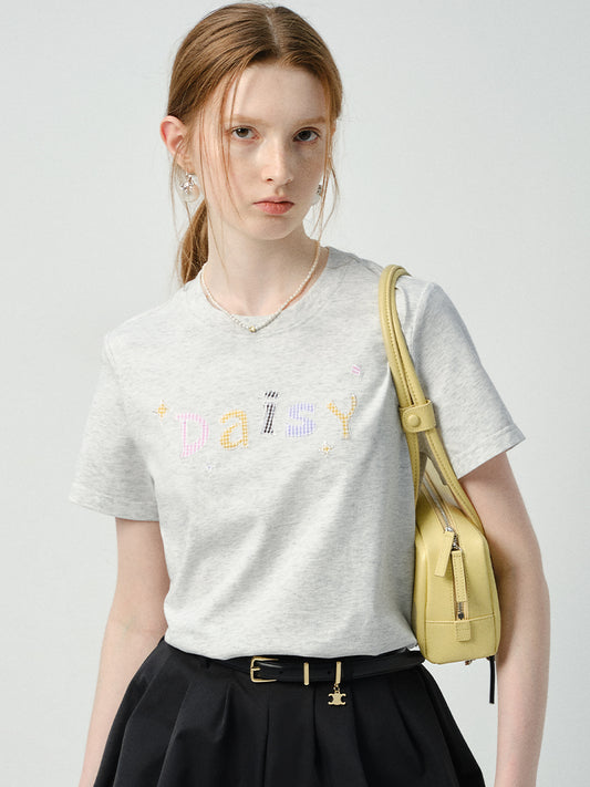 Gingham Letter Patch T-Shirt