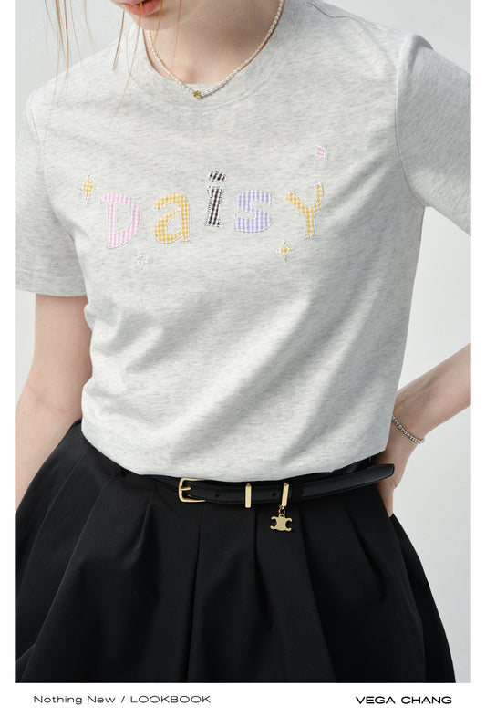 Gingham Letter Patch T-Shirt