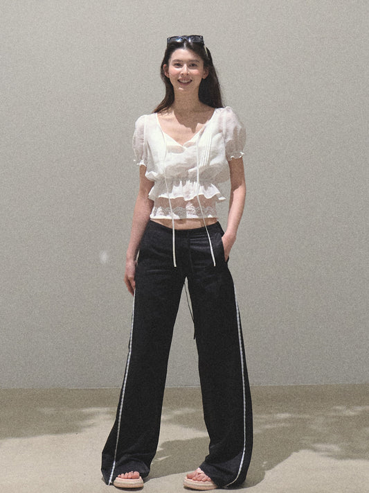 Low Rise Flare Pants With Lace Detail