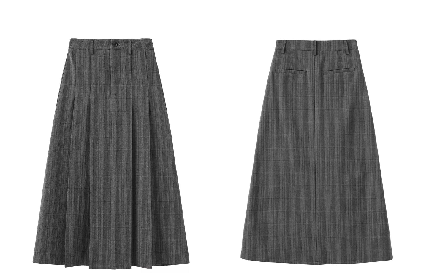 High Waist Plaid Pleated Long Skirt