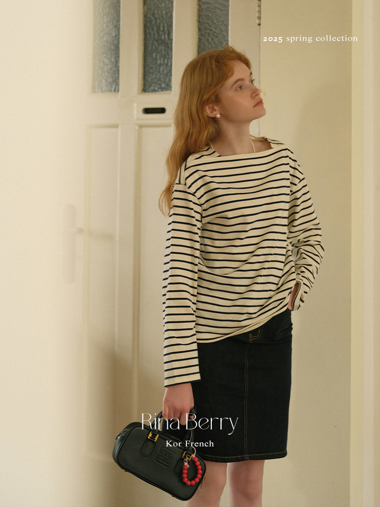 Striped Cotton Straight Neck T-Shirt
