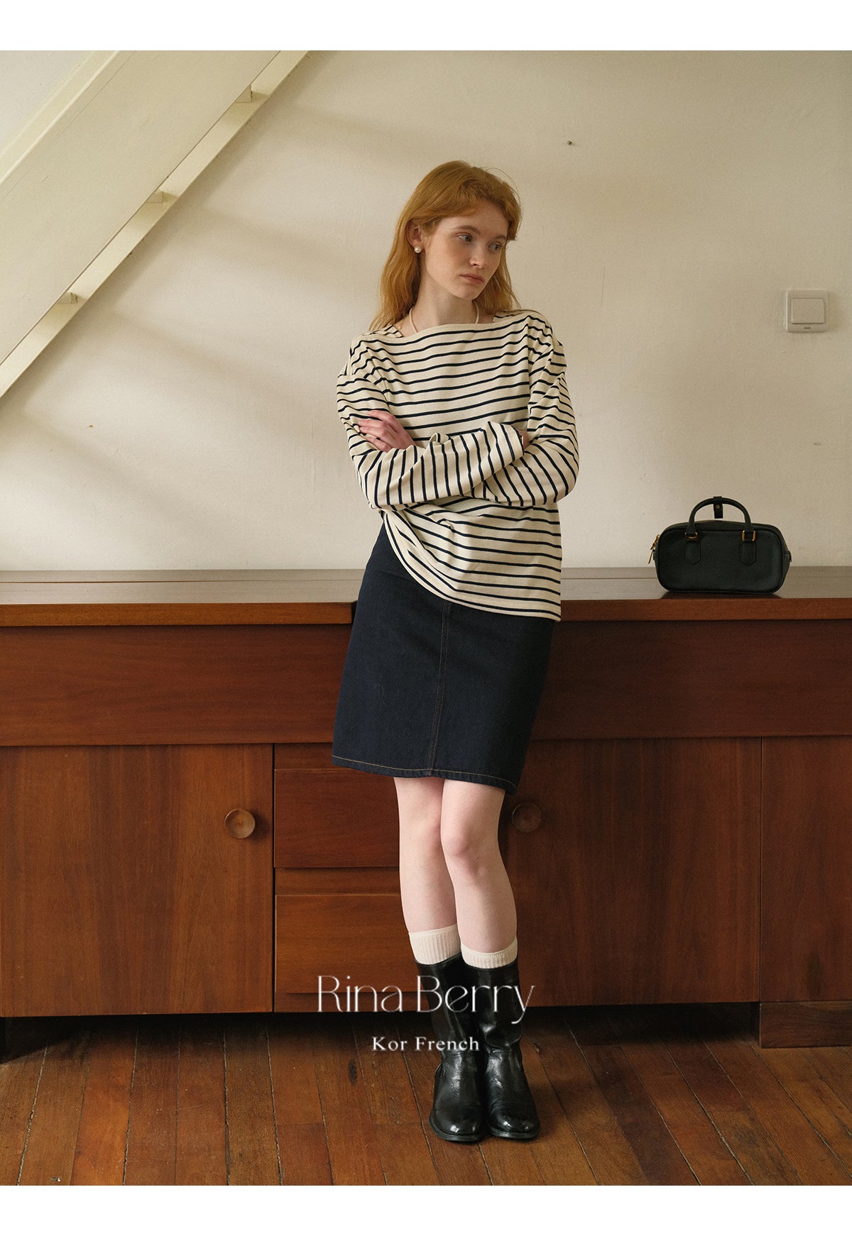 Striped Cotton Straight Neck T-Shirt