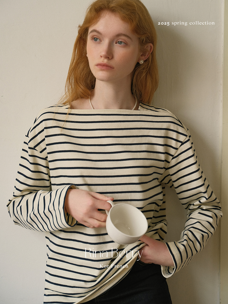 Striped Cotton Straight Neck T-Shirt
