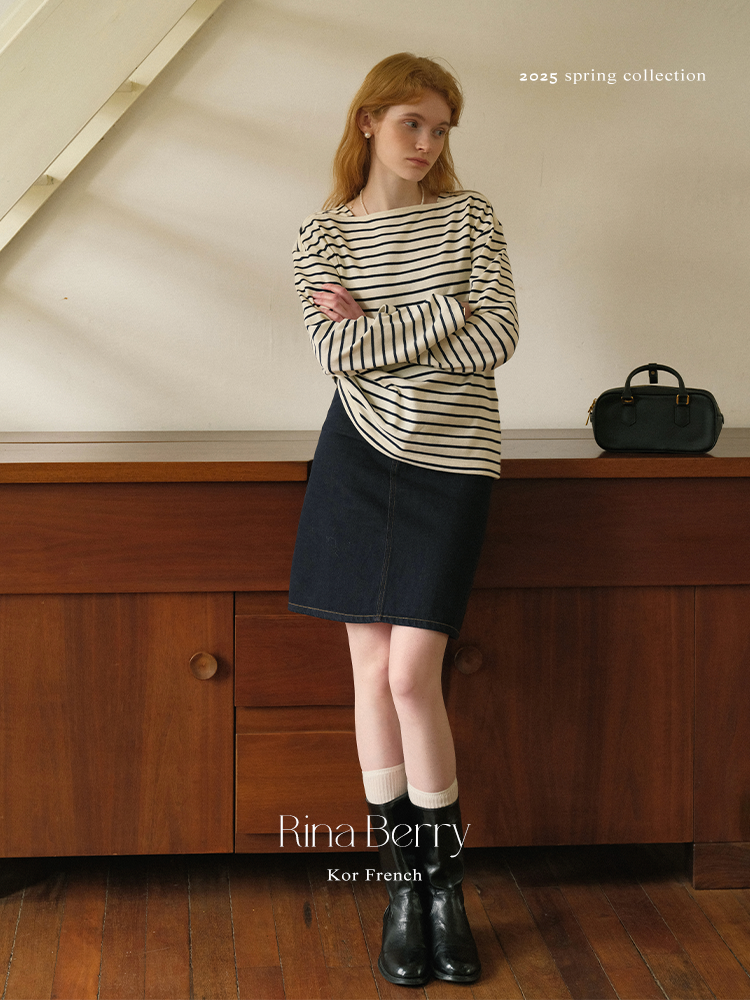 Striped Cotton Straight Neck T-Shirt