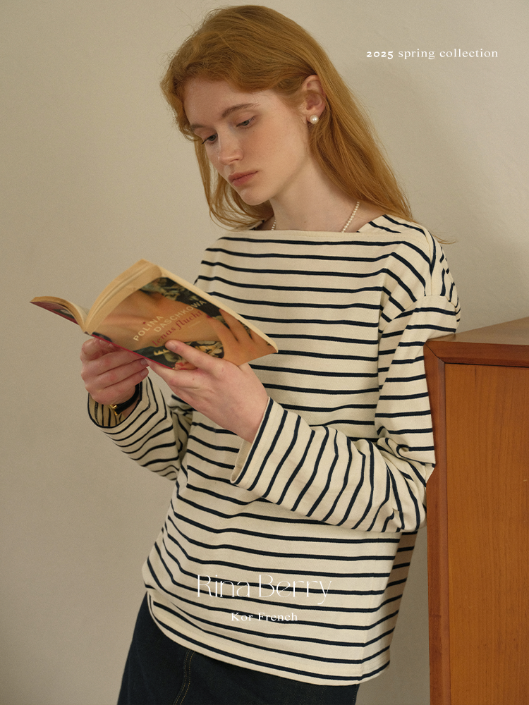 Striped Cotton Straight Neck T-Shirt