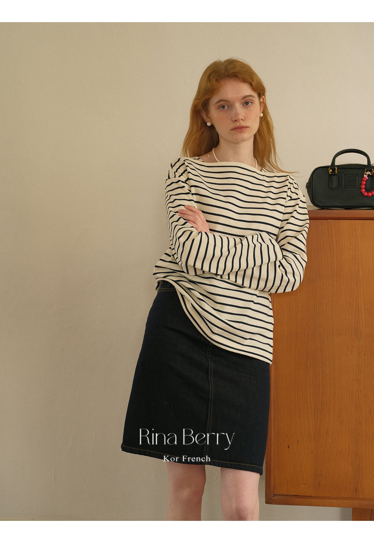 Striped Cotton Straight Neck T-Shirt