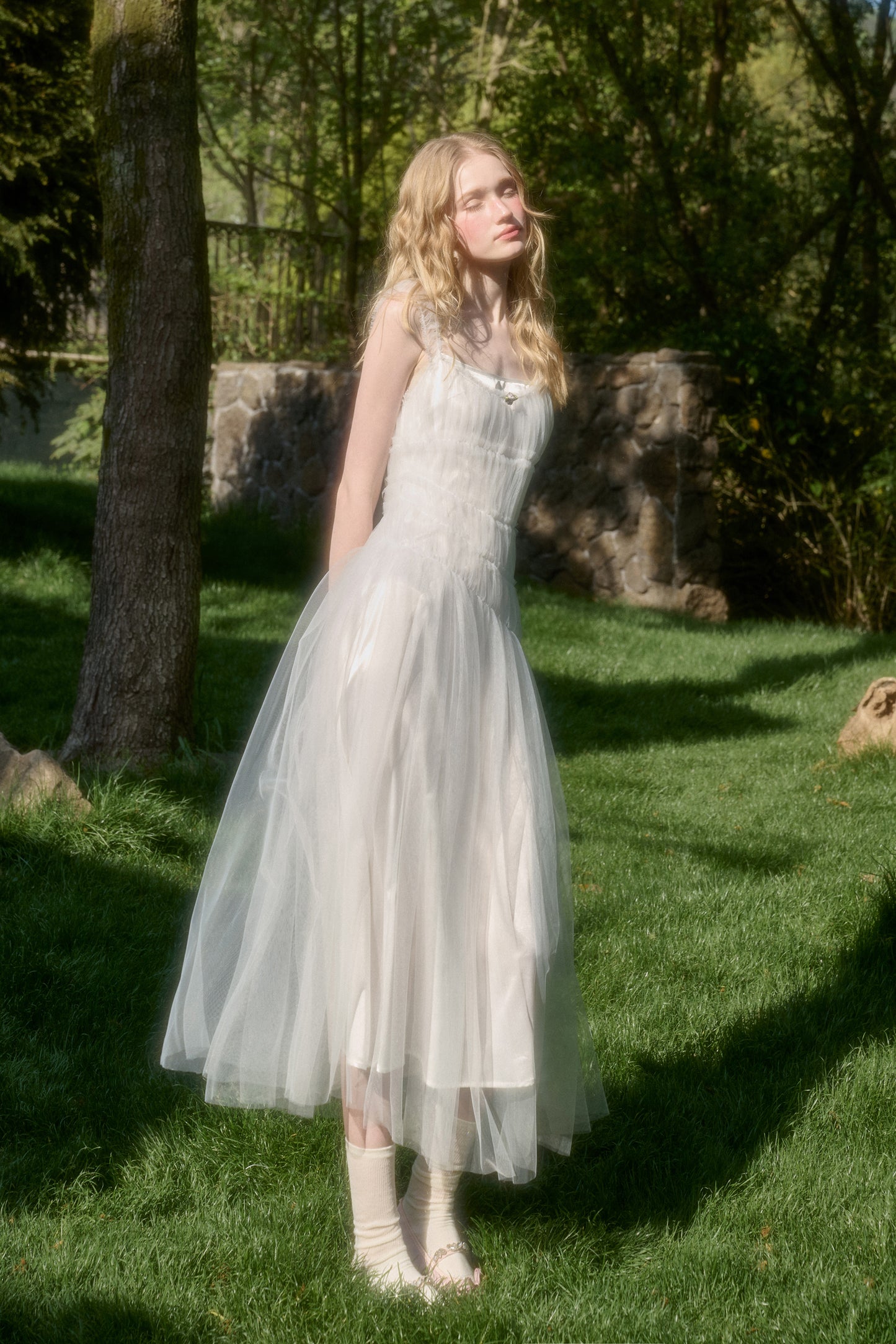 Asymmetric Sheer Tulle Double Mesh Dress