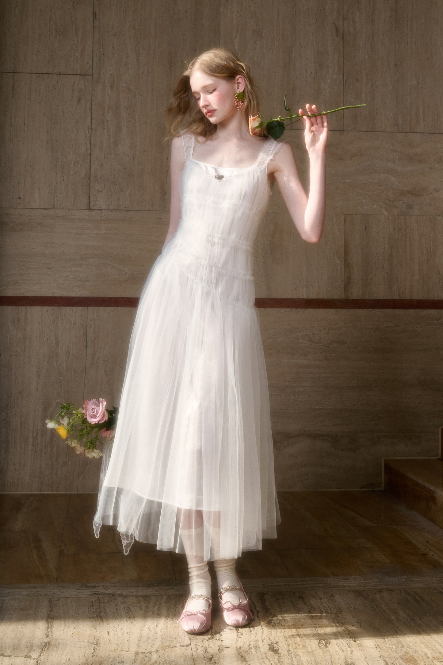 Asymmetric Sheer Tulle Double Mesh Dress