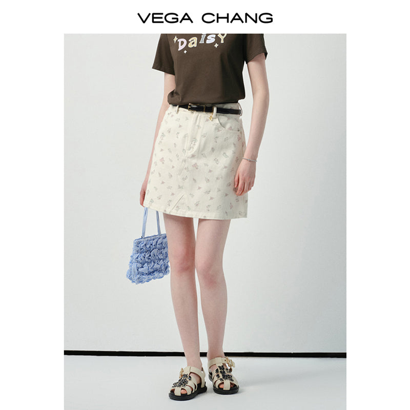Light Print Denim Mini Skirt