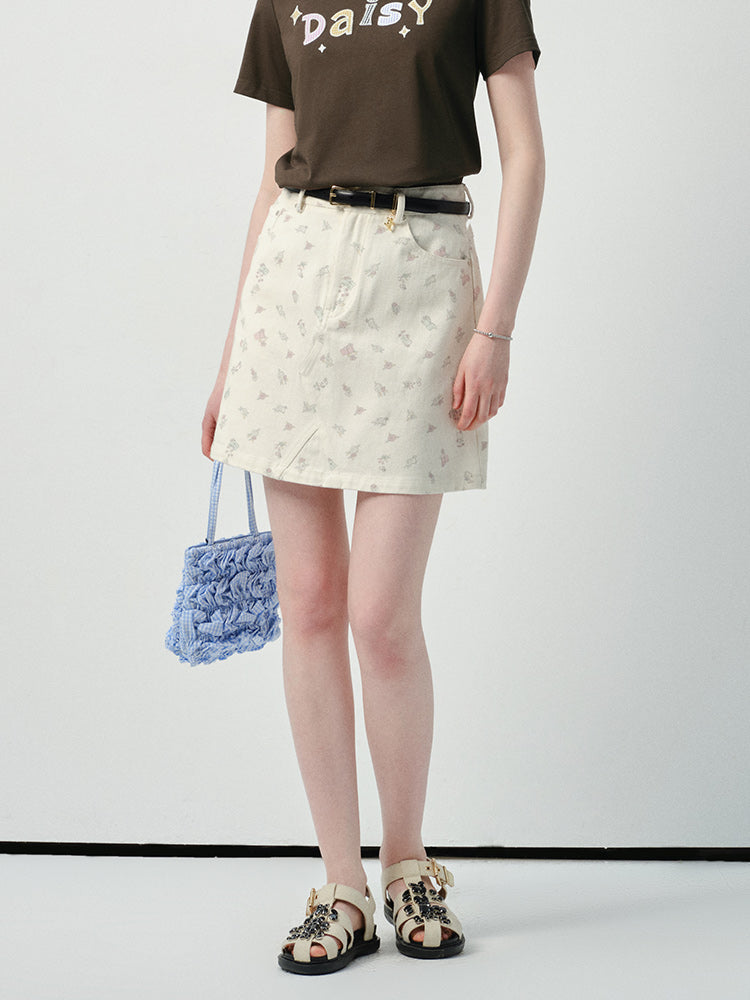 Light Print Denim Mini Skirt