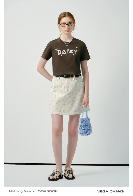 Light Print Denim Mini Skirt