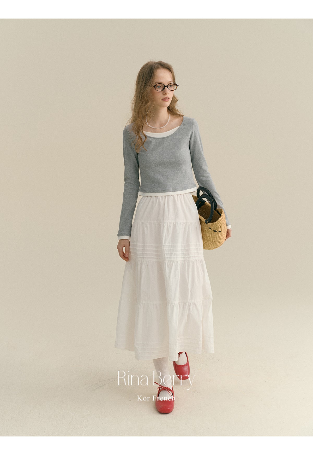 Pintuck-Detail Cotton Maxi Skirt