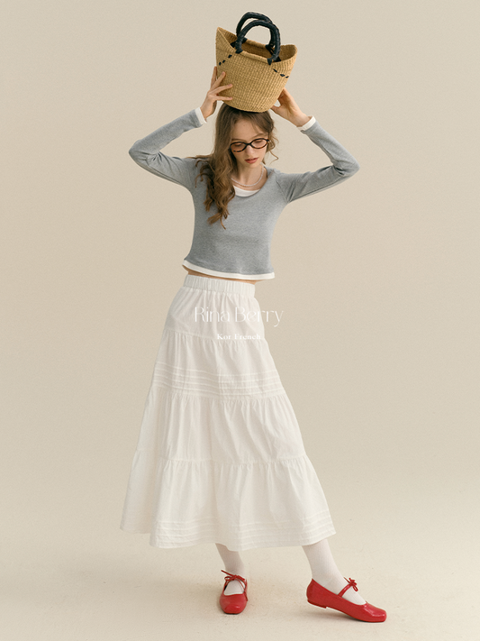 Pintuck-Detail Cotton Maxi Skirt