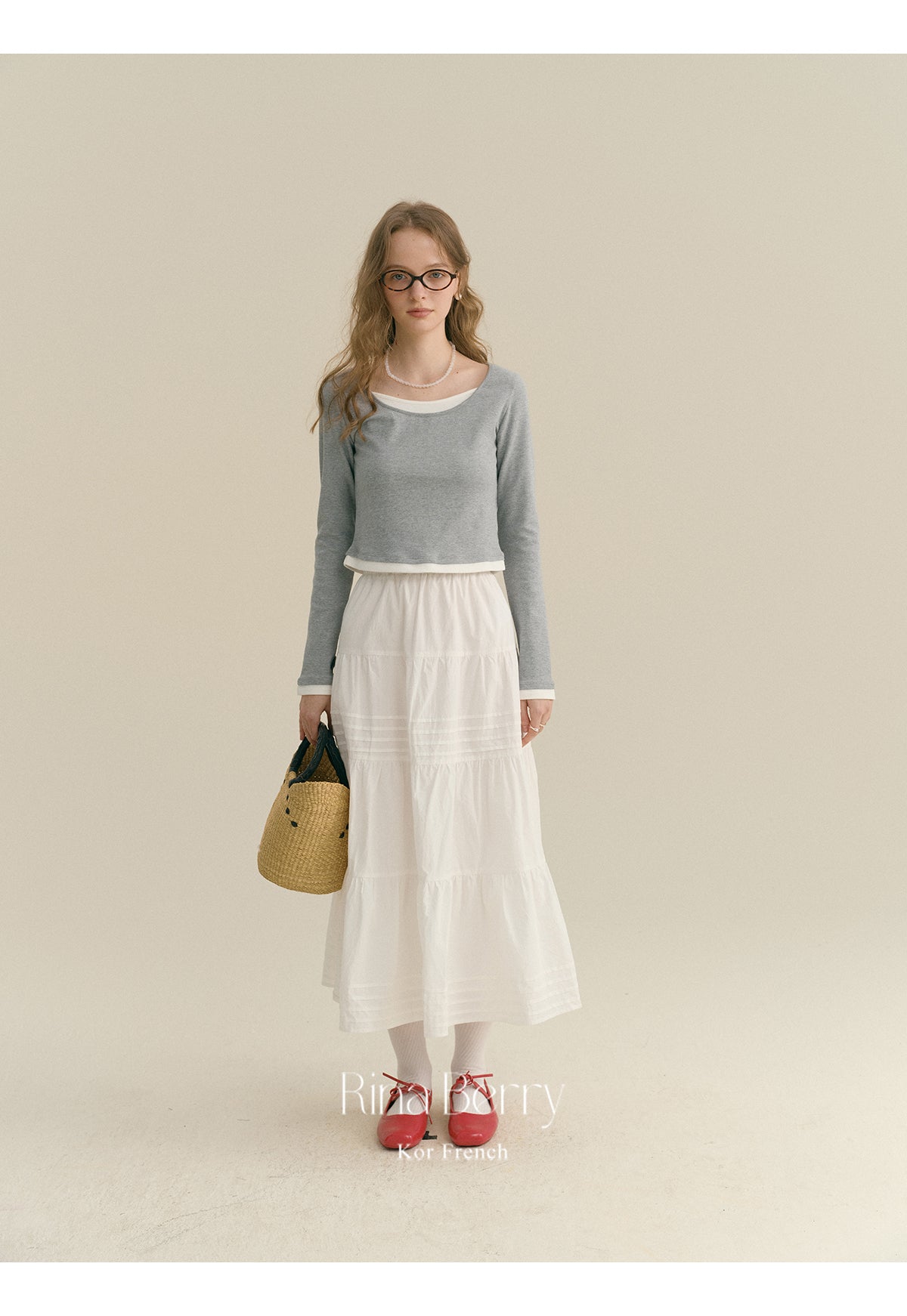Pintuck-Detail Cotton Maxi Skirt