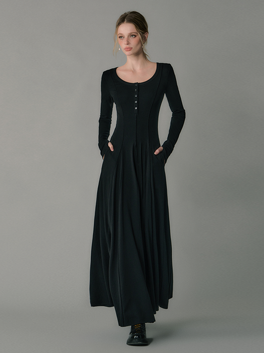 Flowy Scoop Neck Dress With Tuck Detail