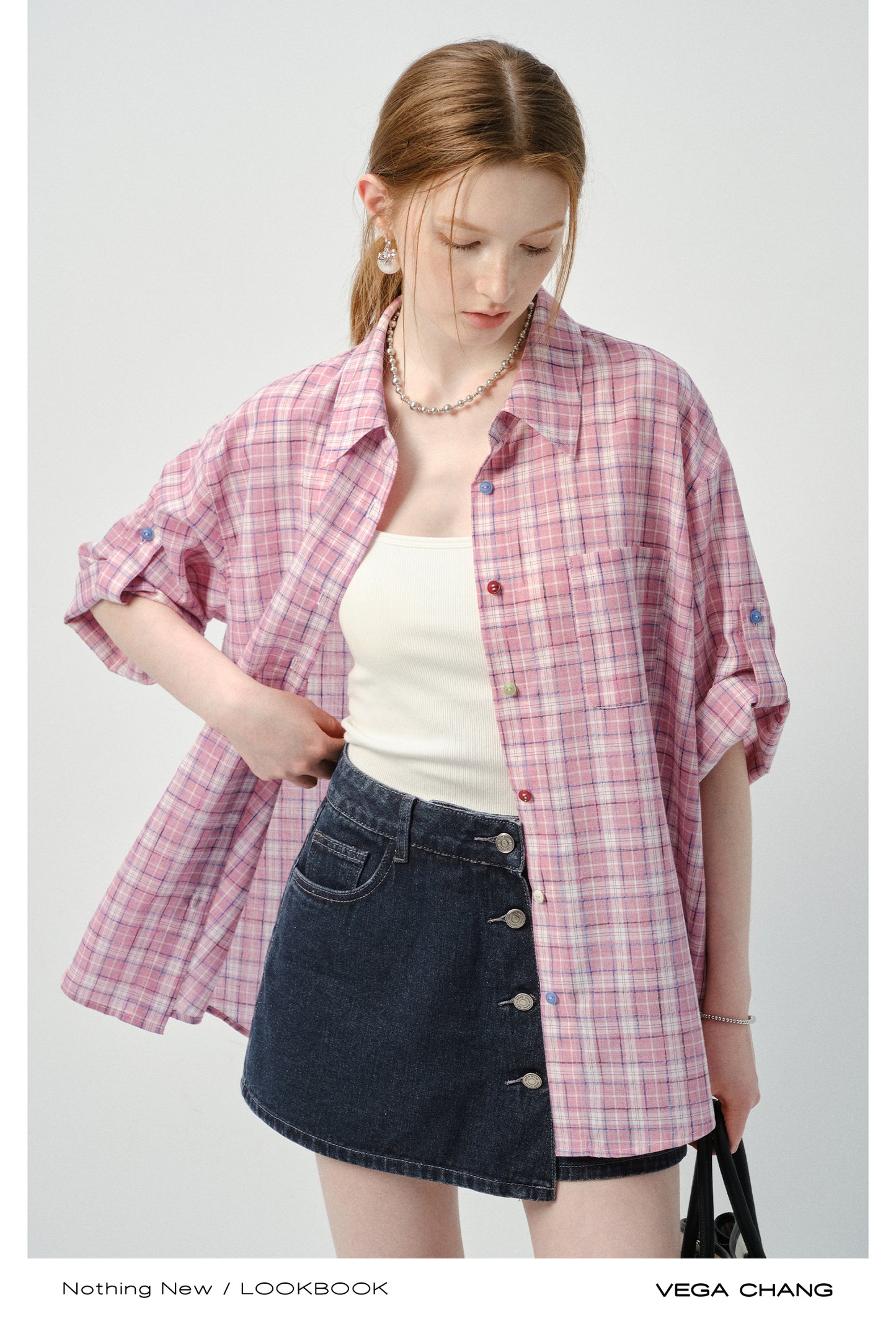 Woven Plaid Shirt With Multicolor Buttons