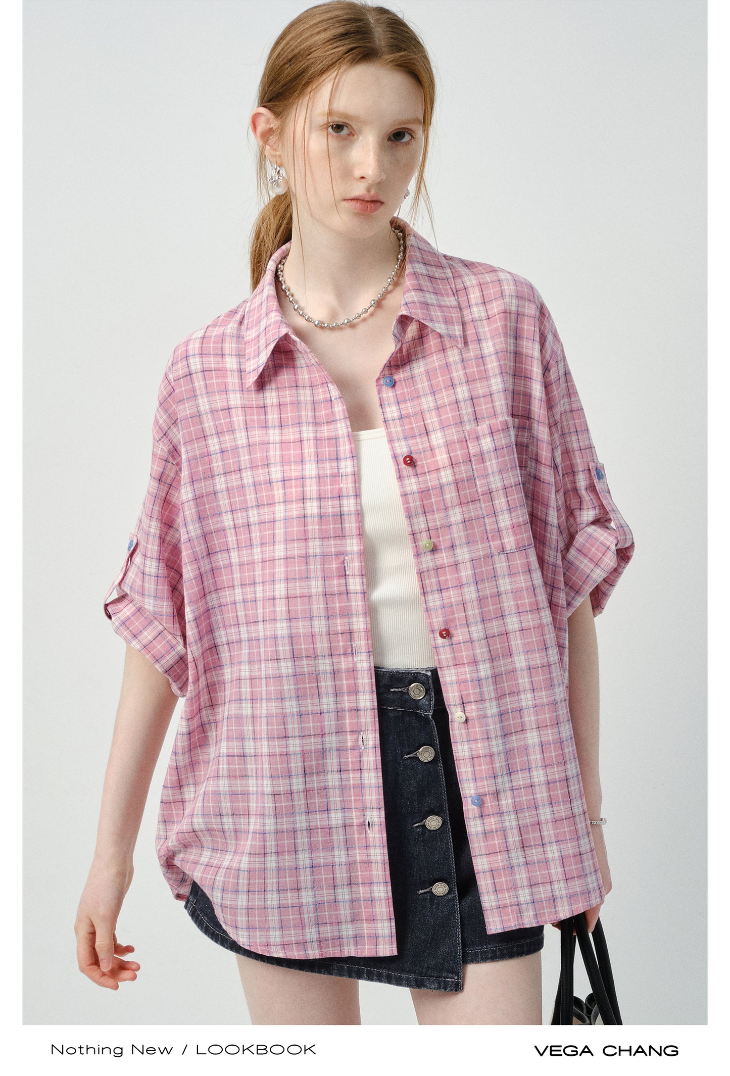 Woven Plaid Shirt With Multicolor Buttons