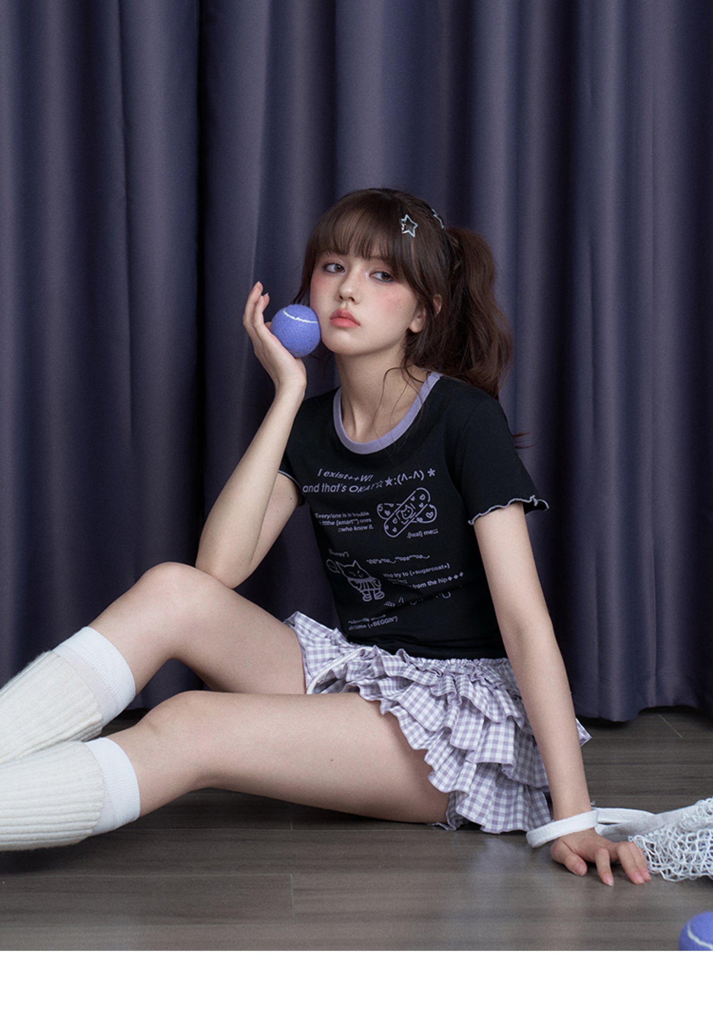 Kawaii Graphic Tee With Ribbon-Tied Cutout Back