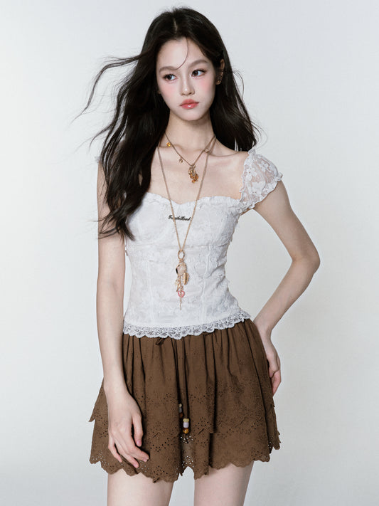 Figure-Hugging Lace Bustier Top