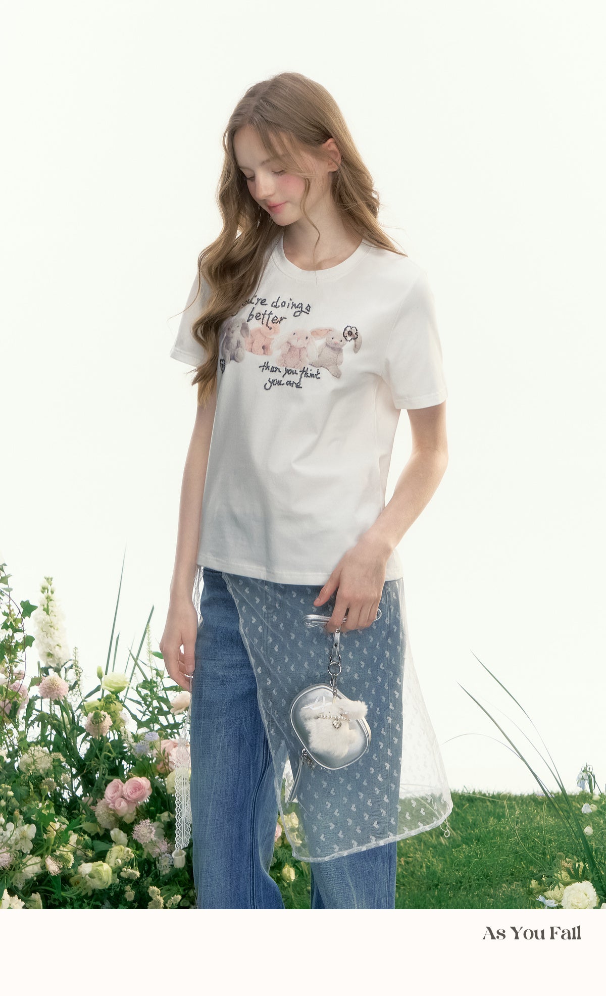 Beaded Plush Rabbit Print T-Shirt