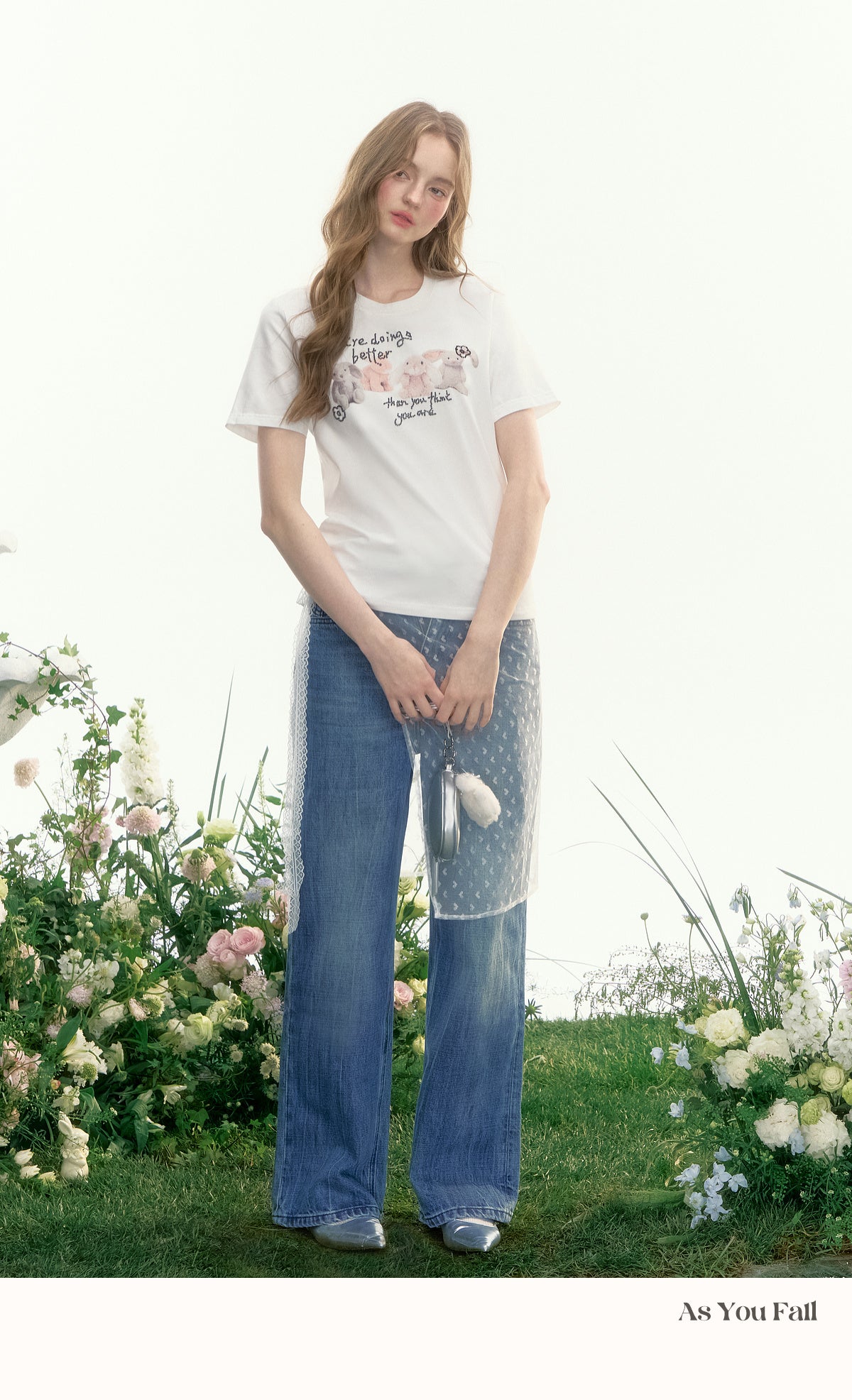 Beaded Plush Rabbit Print T-Shirt