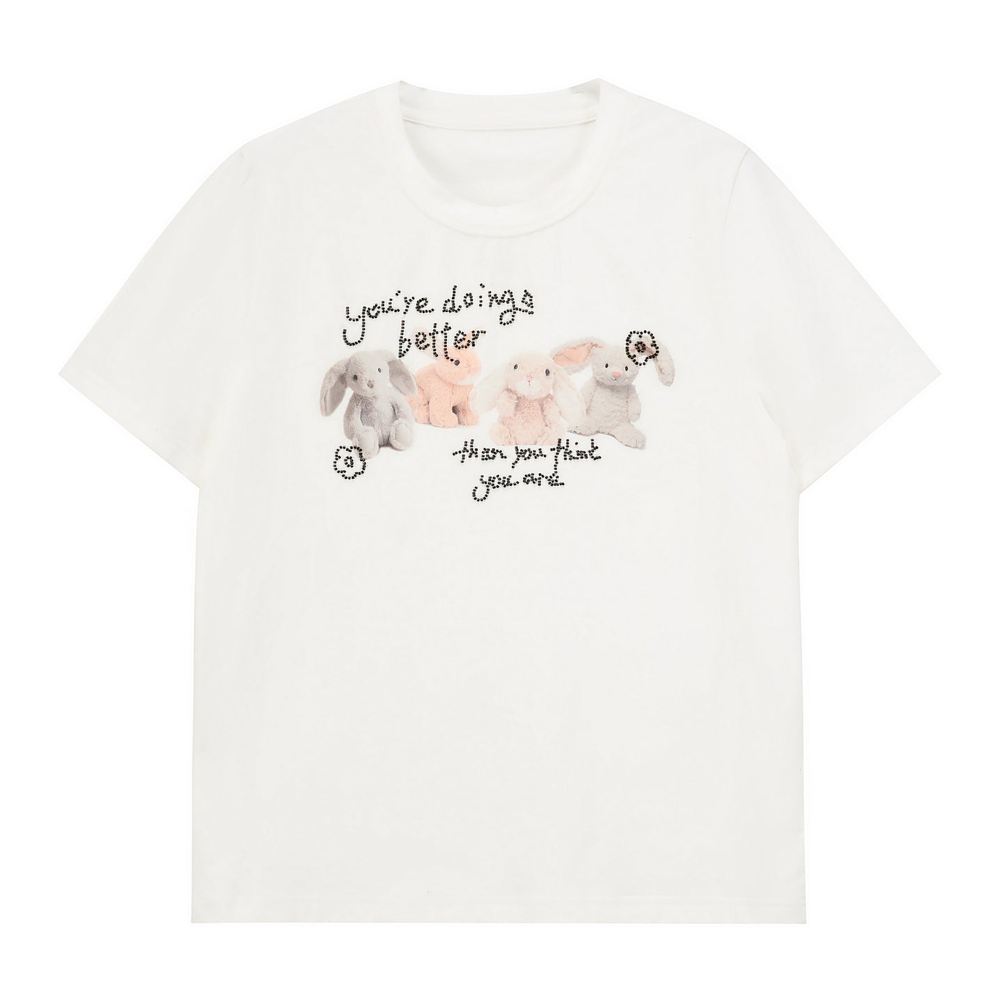 Beaded Plush Rabbit Print T-Shirt