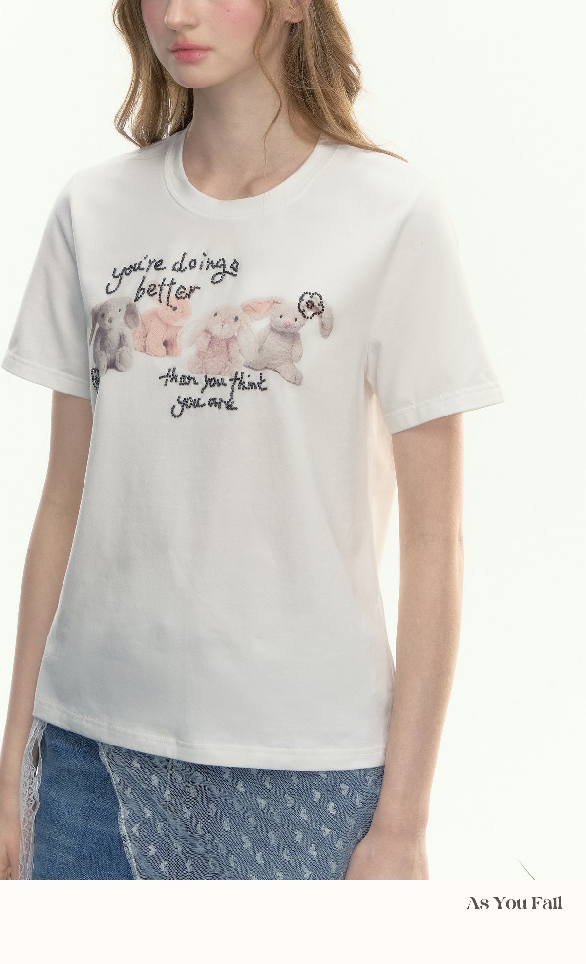 Beaded Plush Rabbit Print T-Shirt