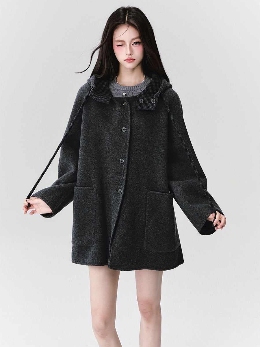 Reversible Hooded Coat With Plaid Lining