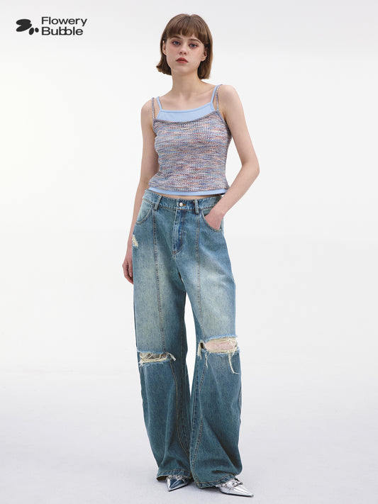 Faux-Double Melange Knit Cami With Contrast Colors