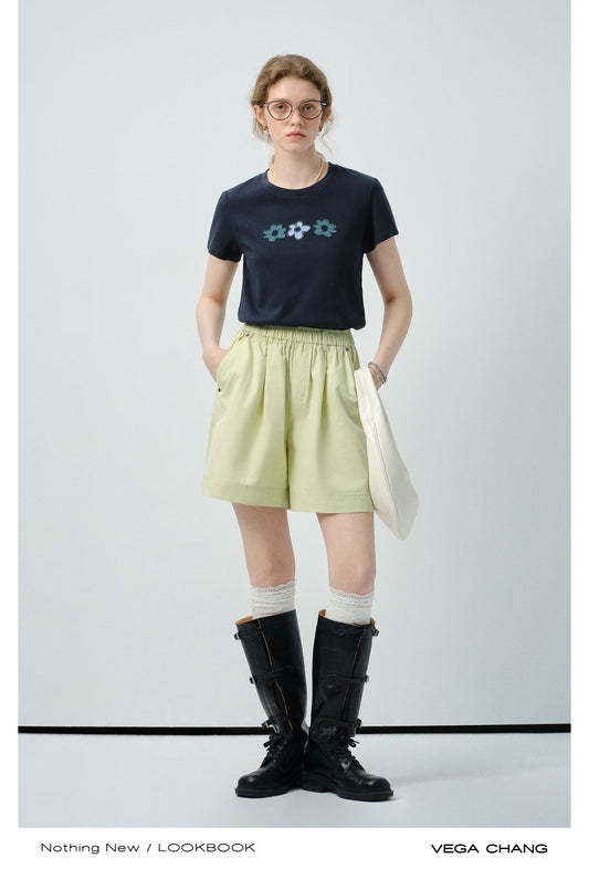 Elastic Waist Natural Fabric Shorts