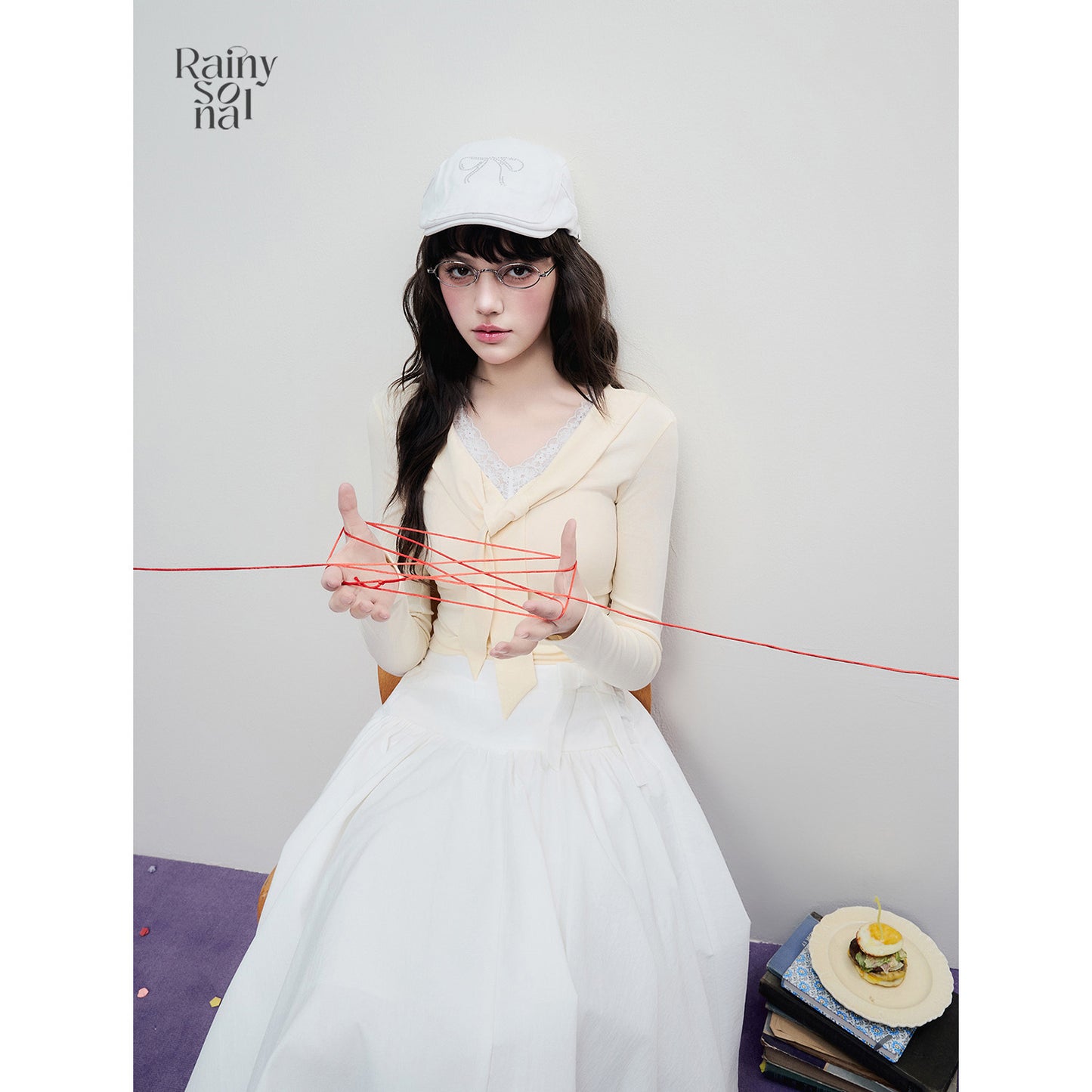 Minimal Slim-Fit Tie-Collar Top With Logo Charm