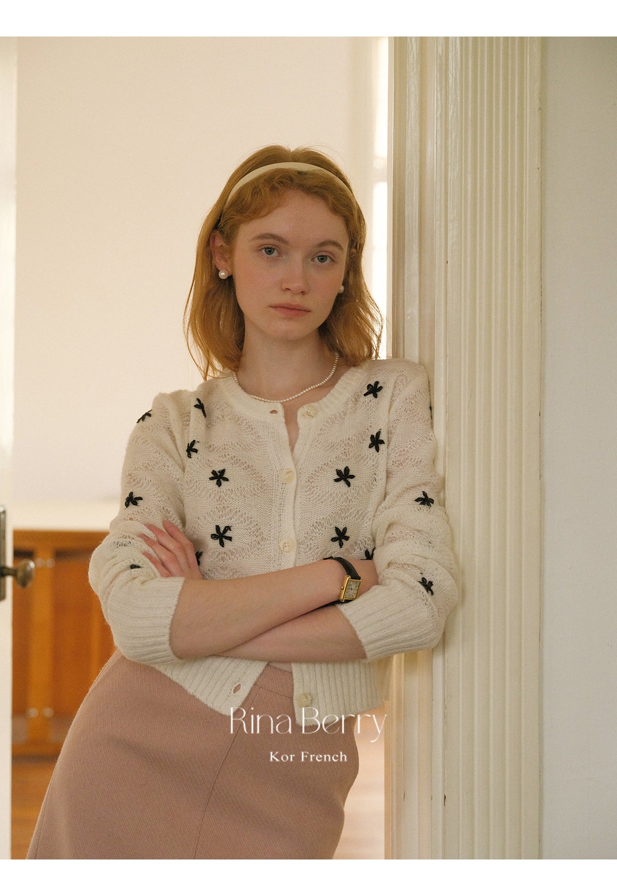 Floral Embroidered Lace-Knit Cardigan With Wide Rib