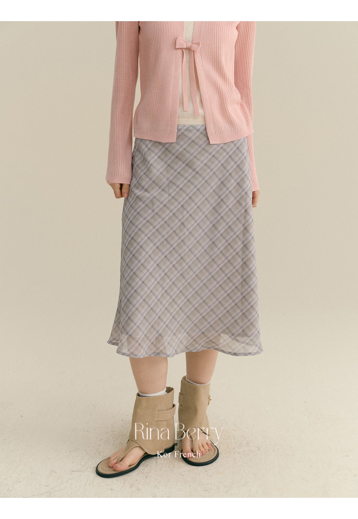 Diamond Plaid High Waist Chiffon Midi Skirt