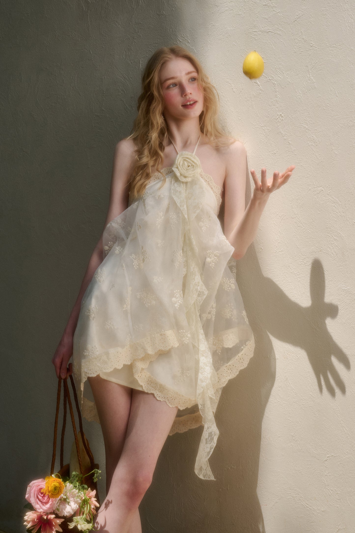 Fluffy Embroidered Lace Halter Fairy Dress