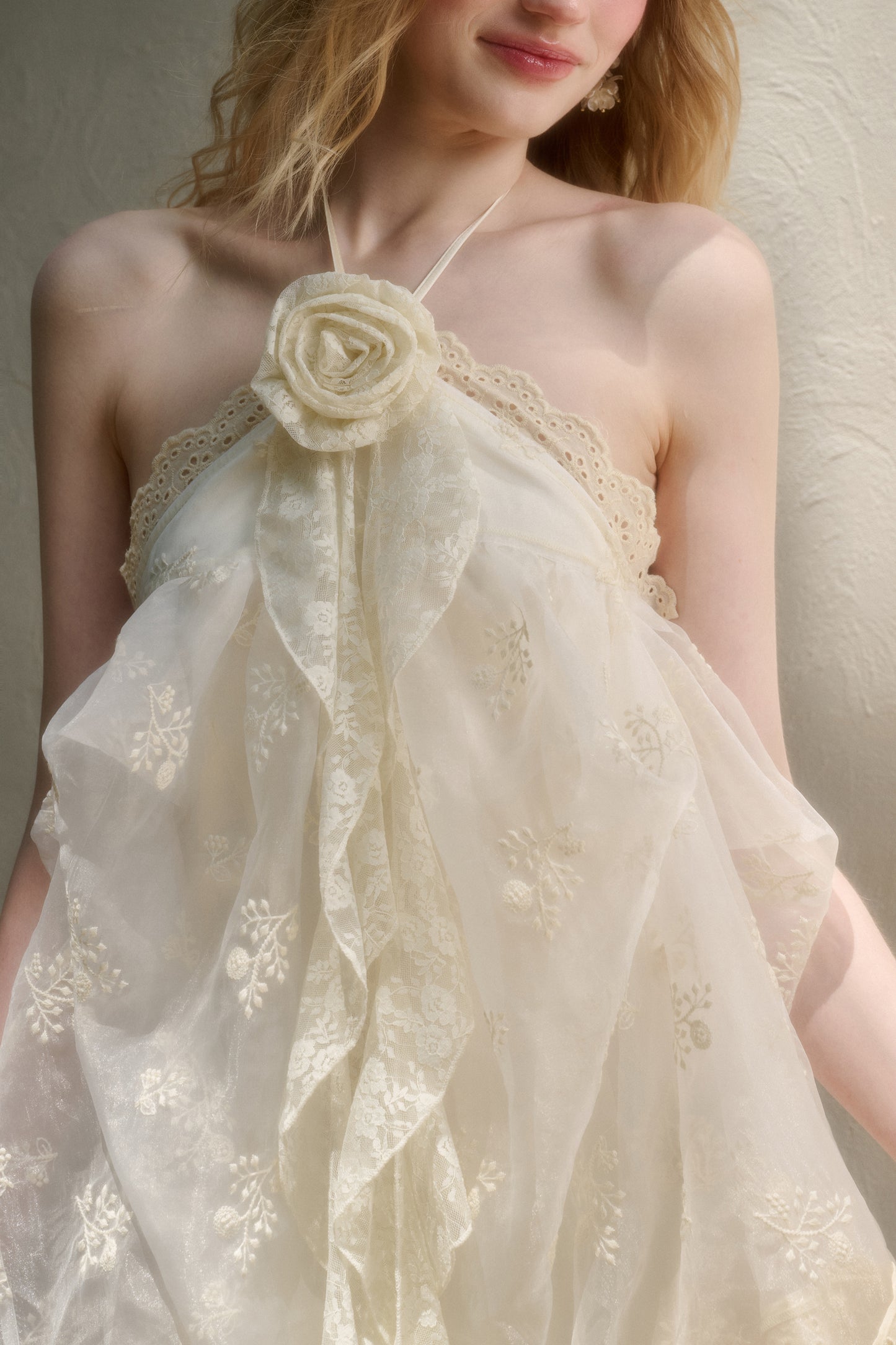 Fluffy Embroidered Lace Halter Fairy Dress
