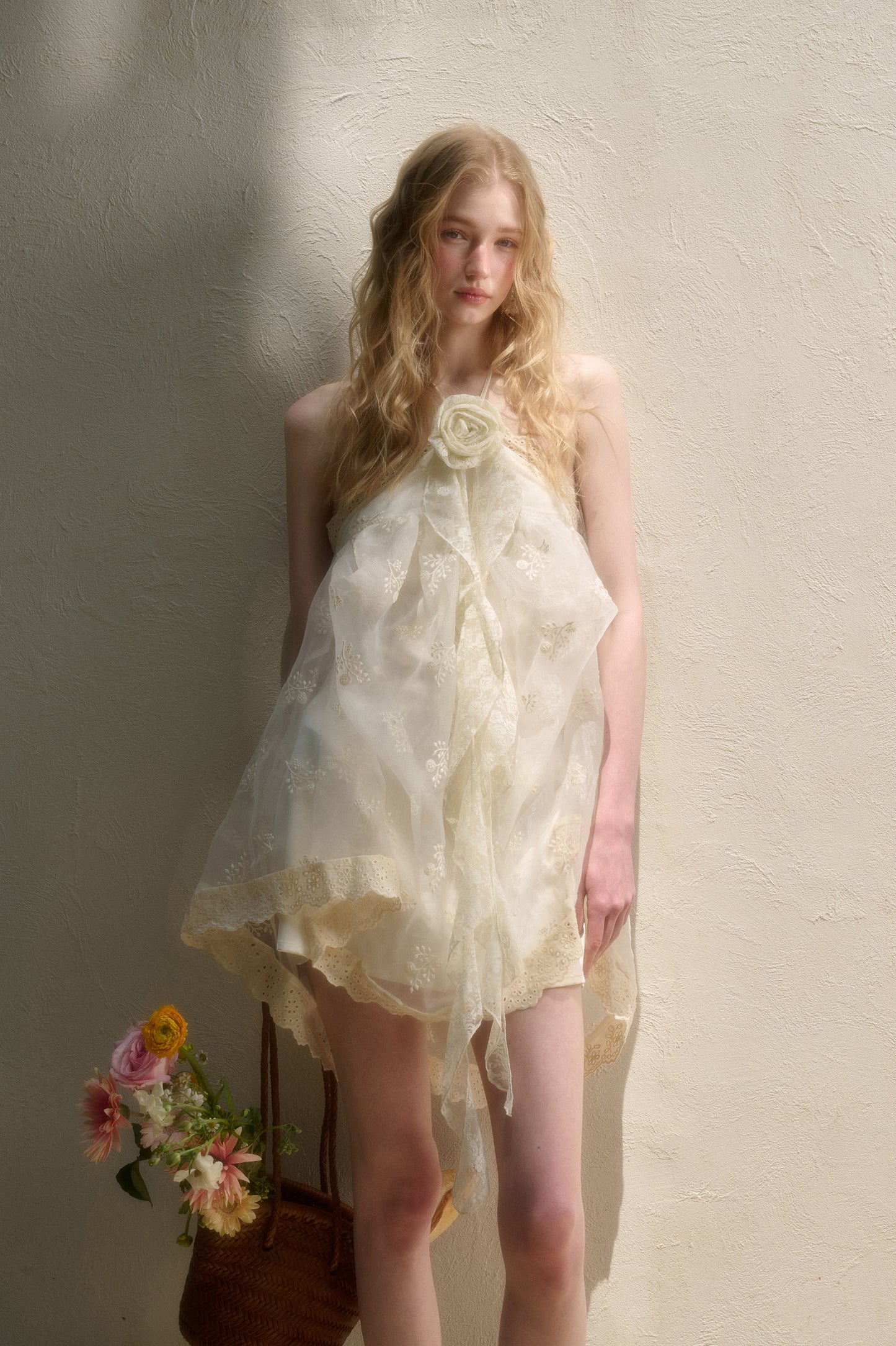 Fluffy Embroidered Lace Halter Fairy Dress