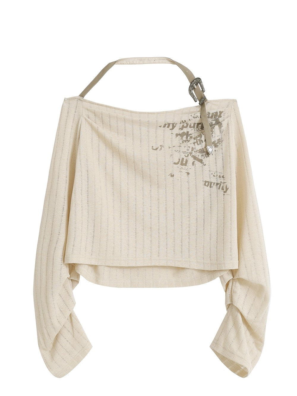 Printed Off-Shoulder Top With Belt Strap Halter