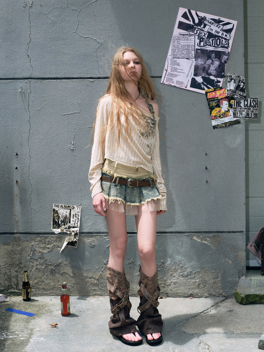 Printed Off-Shoulder Top With Belt Strap Halter