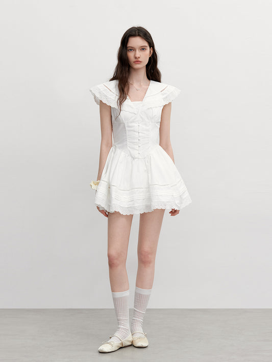 Corset Style Cotton Dress With Large Collar