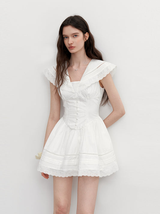 Corset Style Cotton Dress With Large Collar