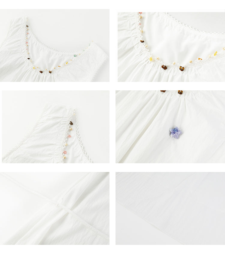 Stone-Beaded Neck Gathered Belted Dress