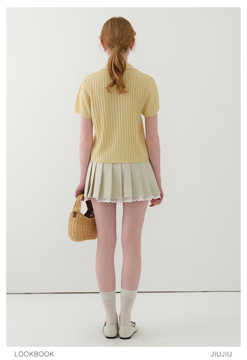 Zip-Front Collared Knit Top
